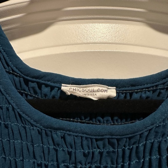 Chic Soul Teal Shirred Long Sleeve Too - Picture 2 of 2